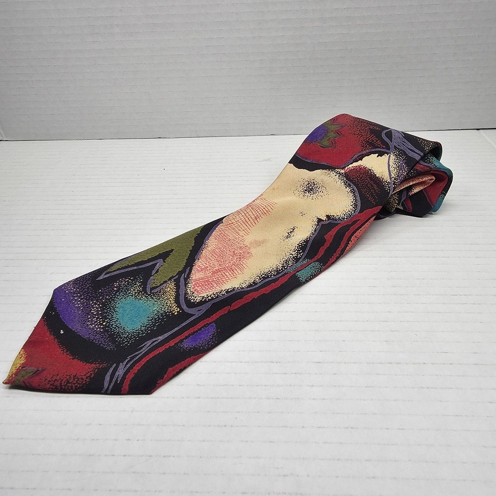 VTG Bugle Boy USA Abstract Art Neck Tie‎ 90s Multicolor Geometric Polyester